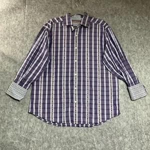 Robert Graham Shirt Mens Large Purple Striped Long Sleeve Flip Cuff Preppy - Picture 1 of 11