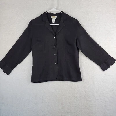 Talbots Irish Linen Black Button Front Blouse Top 3/4 Sleeve Women's Size 6 - Image 1 of 4