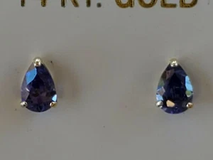 Tansanit Labcreated Birnenschliff Ohrstecker 14kt massiv Gelbgold - Bild 1 von 12