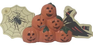 Vintage HALLOWEEN Pumpkins Candle Holder & Witch Spider Decorations - Picture 1 of 11