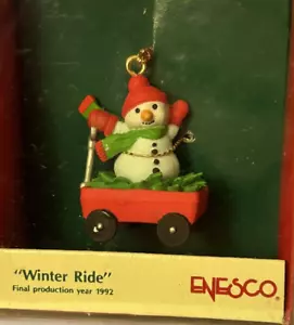 Ornamento carro pupazzo di neve Enesco Small Wonders Winter Ride 1992 ultimo anno 577960 - Foto 1 di 5