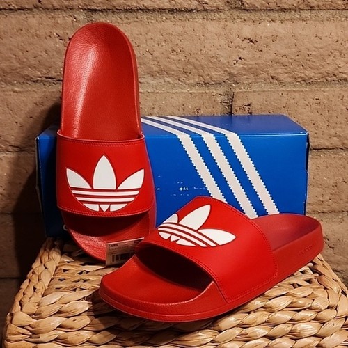 NUOVA ADIDAS Adilette Lite Slides da uomo taglia 10 colore rosso bianco