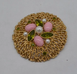 Signed Vintage fashion splendor flower Rhinestone faux pearl Brooch pin - Picture 1 of 3