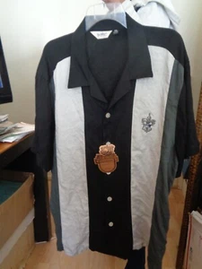 NWT! DaVINCI Black with White & Gray Stripes + Crest! 100% Rayon Made in USA XXL - Picture 1 of 3