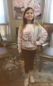 Girls Justice Active Sport 12 Tie Dye Blush Rose Gold Cut Off Sweatshirt Raw Hem - Picture 1 of 7