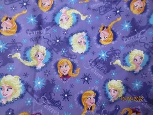 3 yds x 44 Disney Frozen Sisters FOREVER Purple Ice Skating Hearts Cotton Fabric - Picture 1 of 5
