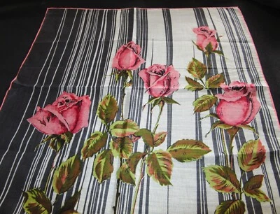 Vintage Hankie Rosa Floral Colette Firmado Enrollado a Mano Foto 1 de 4