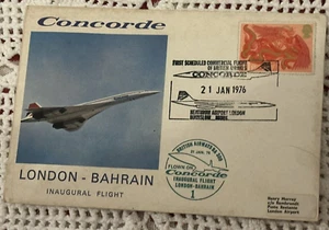 Vuelo inaugural Concorde Londres Bahréin 21 enero 1976 sobre tarjeta fecha estampada - Imagen 1 de 7
