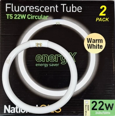 2 x 22W T5 Triphosphor Circular Fluorescent Tubes Lamps 3000K Warm White 1100Lm - Image 1 of 4