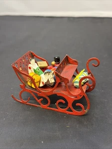 Vintage Enesco Holz Weihnachtsschlitten Spielzeug Weihnachtsdeko rot 1979 - Bild 1 von 5