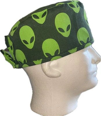 Alien Faces Green Scrub Hat Chemo Cap - Image 1 of 4