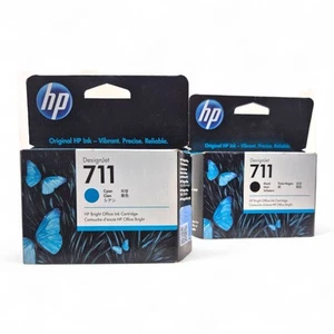 HP 711 Cartouches jet d'encre 1 cyan 29 ml, 1 noir 80 ml Designjet Neuf dans sa boîte EXPIRÉ 2021 - Photo 1/8