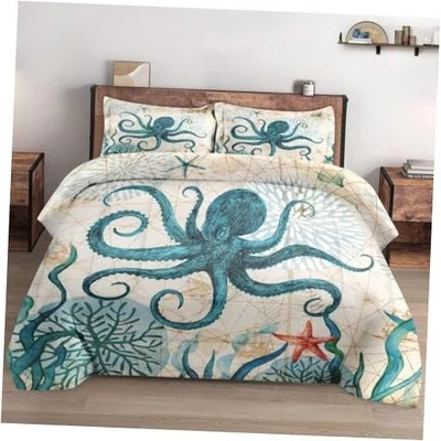 Size Comforter Set with 2 Pillowcases, Sea Coral Octopus 3 Pcs King Multi 15 - Image 1 of 4