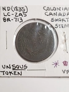1835 Colonial Canada 1/2 penny token LC-2A5 BR-713 short stem - Bild 1 von 4