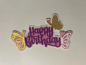 Happy Birthday Butterflies Scrapbook Title Handmade Paper Pieced Die Cut - Picture 1 of 3