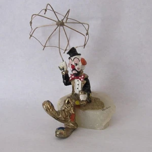 RON LEE Art Sculpture Hobo Clown w/ Umbrella ~ Signed Ron 85 ~ Cast Bronze - Picture 1 of 13