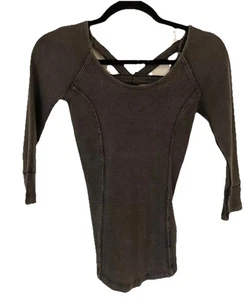 Nuevo $88 Free People Mujer XSmall Manga 3/4 Espalda Abierta Gris Acanalado Tejido Top P28 - Imagen 1 de 7