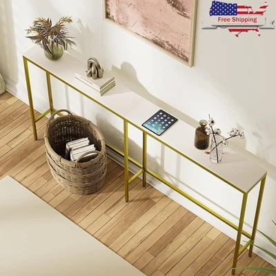 Mesa consola moderna dorada sala entrada diseño estrecho solución de almacenamiento EE. UU. Foto 1 de 4