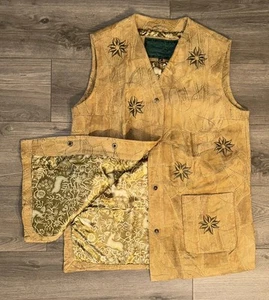 Rare Vtg Nariauue Jeufel Genuine Leather Silk Deer Lining Cowboy Vest Mens XL 42 - Picture 1 of 16