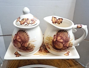 Turkey Themed Creamer and Sugar Bowl With Tray By Cracker Barrel - Picture 1 of 8