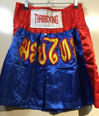 Pantalones Cortos de Boxeo Muay Thai Para Hombres Azul y Rojo Sensación Satinada Talla XL Nuevos Sin Etiquetas Foto 1 de 4