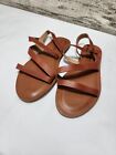 Lucky Brand Sandals Womens 8 Strappy Flats Thong Cross Strap Brown Leather