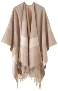 Women's Winter Shawl Wrap Poncho Cape Tassel Open Front Ruana Cape Plus Size ... - Picture 1 of 4