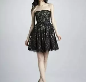 Robert Rodriguez Neiman Marcus trägerloses Spitzenkleid schwarz & creme Größe 12 neu ohne Etikett - Bild 1 von 4