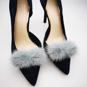 1 Pair Mink Fur Shoe Clips Fluffy Ornament Detachable Heels Boots Chic Charm - Imagen 1 de 25