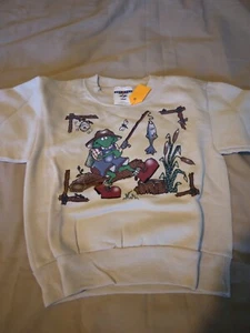 Kids XS 4 - 5 Sweatshirt tan with Fishing Frog Fabric fiber Print 275460 - Picture 1 of 1
