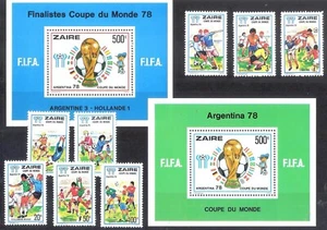 Zaire Soccer Set of 2 sheets + 8 stamps MNH - Picture 1 of 1