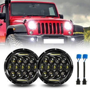 Pair 7" Round LED Headlights for Jeep Wrangler 1997-2018 TJ LJ JK DOT Head Lamp - Picture 1 of 17