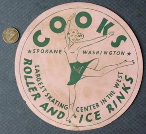 1930-40s Era Spokane Washington Cooks Roller Skating & Ice Rink Paper Decal ---- - Picture 1 of 1