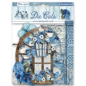 Stamperia BLUE LAND - DIE CUTS - Wagon Wheel, Bench, Windows Frame, Birds - Picture 1 of 2