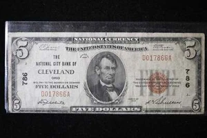 1929 $5 National Currency, Cleveland, OH, Store Sale 091039 - Picture 1 of 2