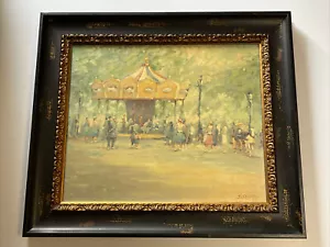 Pintura Impresionista Vintage Carrusel Feria Carnaval Congregación Listado Baylon - Imagen 1 de 11