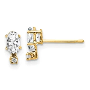 14k Yellow Gold Diamond & White Topaz Birthstone Stud Earrings for Women - Picture 1 of 4