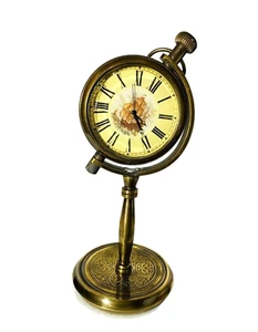 Orologio Top Scrivania Vintage Quarzo Ottone Decorativo Oro Antico Regalo Funziona Co - Foto 1 di 7