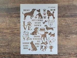 Schablone Hunde Motive Text Knochen ST-1010283  Vintage Shabby Stencil Malerei - Bild 1 von 5