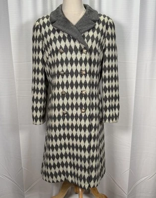 VTG Pickfair Place Wool Coat Gray Diamond Mod 60s Double Breasted Size Medium - Image 1 of 4