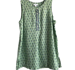 Pure Jill Linen Sleeveless Size M Green Floral Print Tunic Top - Picture 1 of 9
