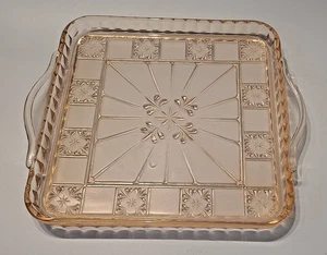 Jeannette Glass Doric Pink, Depression Glass: Square Handled Tray, 9 3/4" - Picture 1 of 4