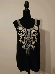 Camiseta sin mangas Andree elástica negra bordada talla M sin mangas 100 % rayón - Imagen 1 de 7