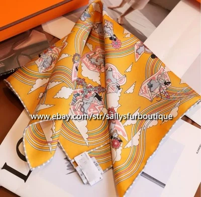 Sallys Boutique 18 Momme Twill Silk Clouds Print Office Bag Necktie Scarf 50cm - Image 1 of 4