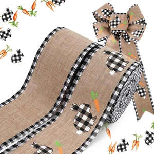 Bunny Easter Ribbon Wired 2 Rolls 2.5 Inch X 20 Yards TTL, Black and White Buffa - Picture 1 of 7