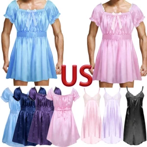 Herren Satin Rüschen Mädchen Sissy Kleid Dienstmädchen Kostüm Crossdress Pyjama Nachtwäsche - Bild 1 von 67