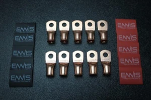 1/0 GAUGE COPPER 1/2 RING 10 PK W/ HEATSHRINK RED/BLACK LUG BATTERY AWG CUR1012 - Picture 1 of 8