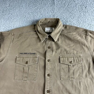 Ralph Lauren Polo Jeans Shirt Mens Large Beige Button Up Military Herringbone - Picture 1 of 10