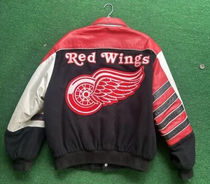 Größe M Vintage seltene JH Design Leder Wolljacke Detroit rote Flügel WOW! - Bild 1 von 5