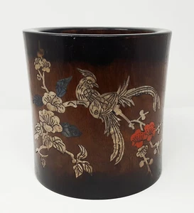 EIN GROSSER ALTER CHINESISCHER HUANGHUALI-PINSELTOPF MIT PERLMUTTINTAR - Bild 1 von 9